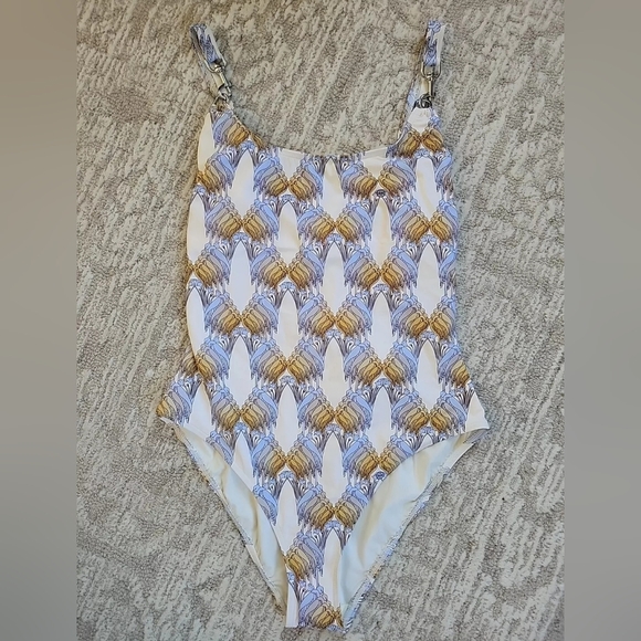 Tory Burch Printed Clip Tank Swimsuit One Piece Sand Deco Crane - Picture 2 of 16